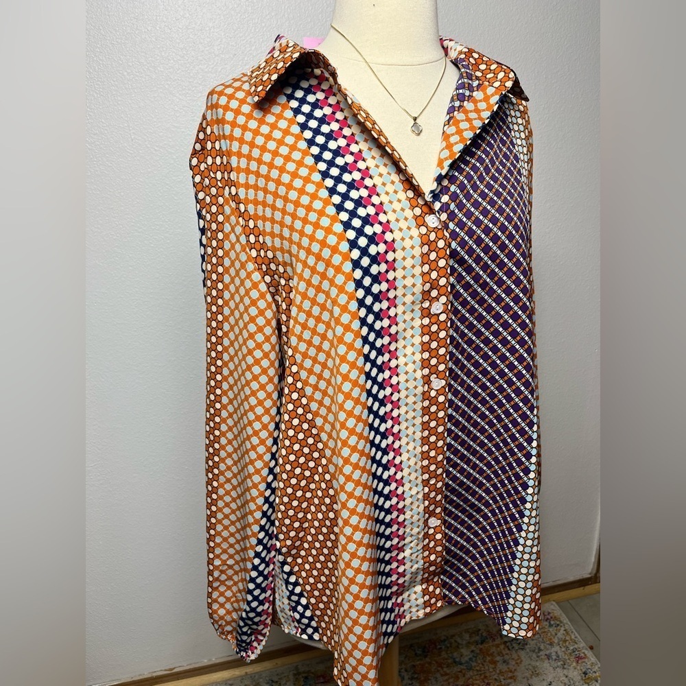 Multicolor polka dot long sleeve button up size large New - Picture 6 of 6